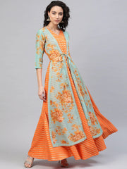 Orange & Gold Ethnic Layered Dress-AHKUCRFP-871