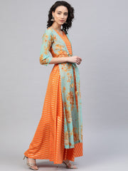 Orange & Gold Ethnic Layered Dress-AHKUCRFP-871
