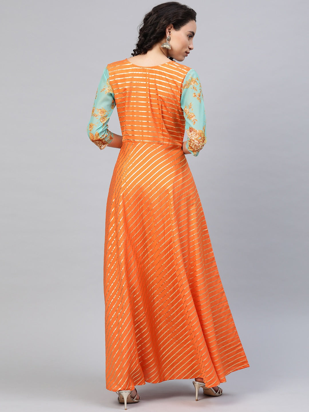 Orange & Gold Layered Dress Online | Indian Cotton Dresses