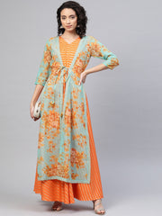 Orange & Gold Ethnic Layered Dress-AHKUCRFP-871