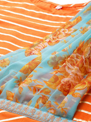 Orange & Gold Draped Ethnic Dress-AHKUCRFP-872