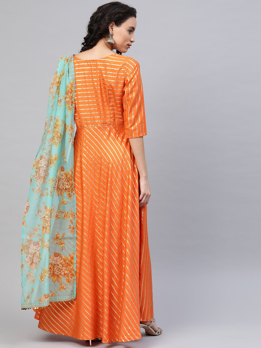 Orange & Gold Draped Ethnic Dress | Shop Indian Dresses