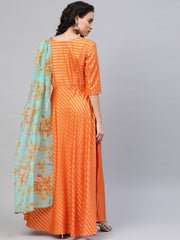 Orange & Gold Draped Ethnic Dress-AHKUCRFP-872