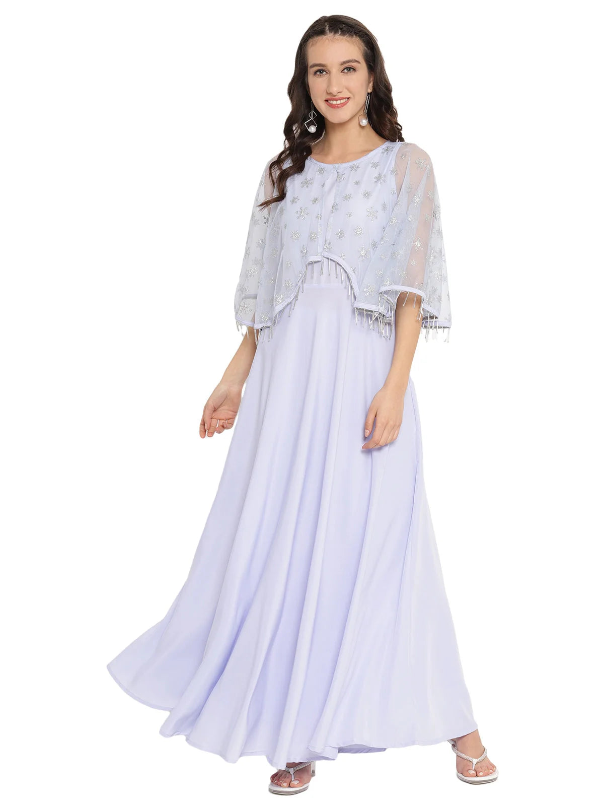 Blue & Silver Printed Maxi Dress | Indian Dresses Online