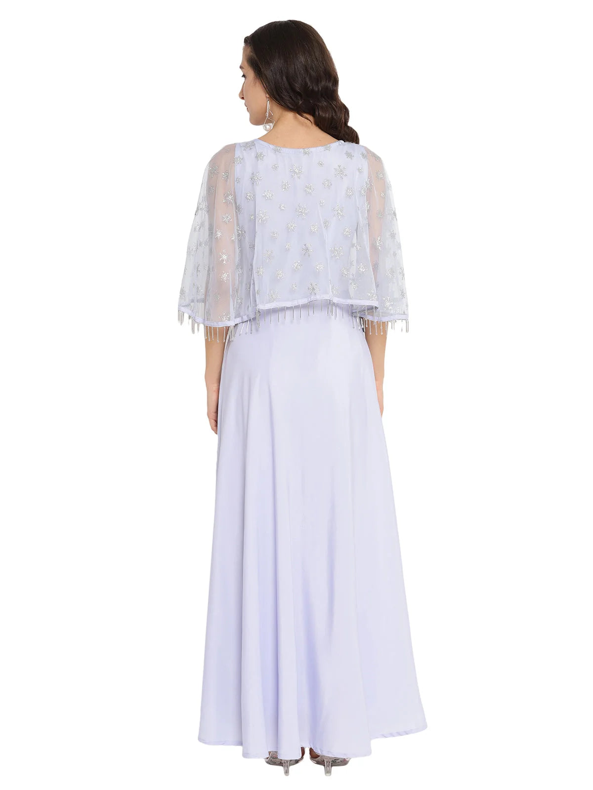 Blue & Silver Printed Maxi Dress | Indian Dresses Online