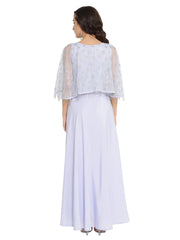 Blue & Silver Printed Maxi Dress-AHKUCRGL-845