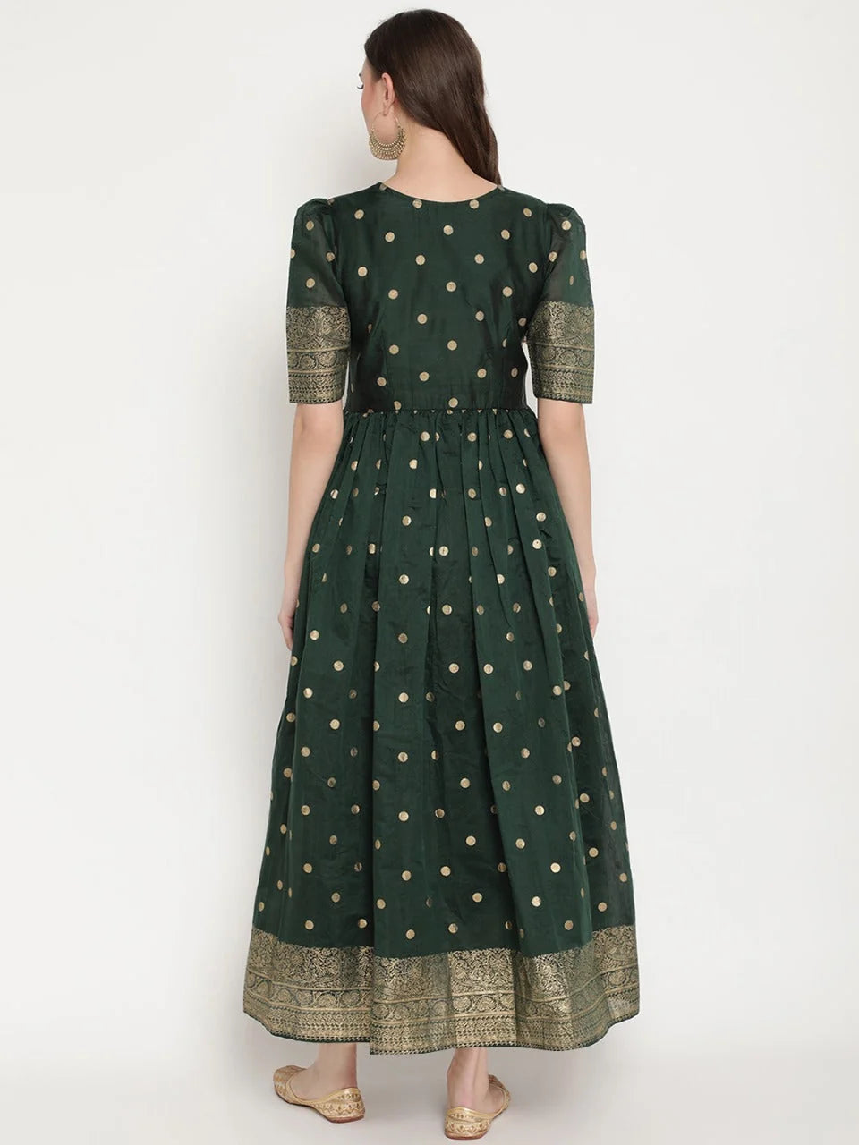 Green Polka Dot Chanderi Silk Anarkali Kurta | Shop Now!