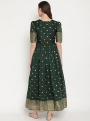 Green Polka Dots Print Chanderi Silk Anarkali Kurta-AHKUCRGP-863