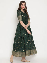 Green Polka Dots Print Chanderi Silk Anarkali Kurta-AHKUCRGP-863