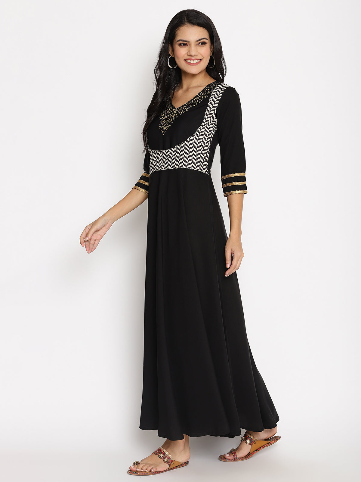 Black Chevron Print Indian Kurta: Modern Indian Kurtas for Women