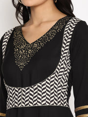 Black Digital Chevron Print Kurta-AHKUCRDPFP-877