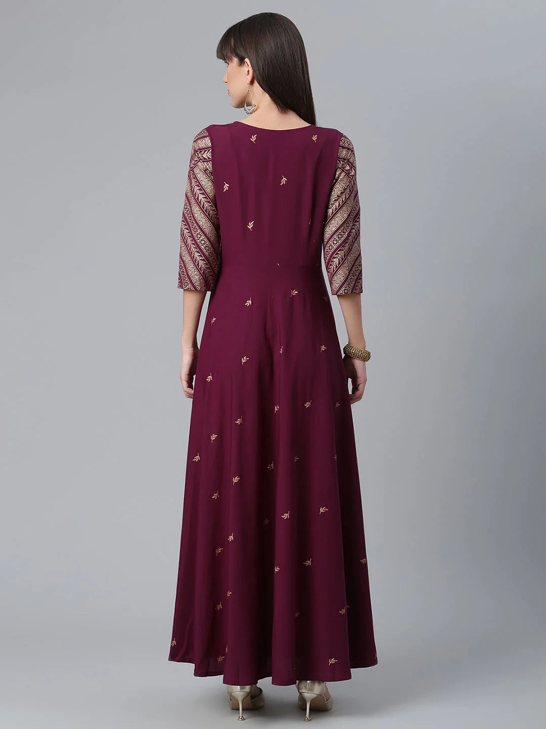 Wine Glitter Print Indian Kurta with Jacket | Stylish Kurtas