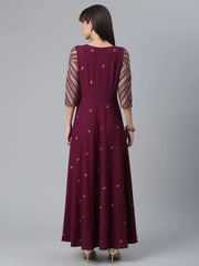 Wine Glitter Print Kurta With Jacket-AHKUCRGP-886