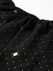 Black & Golden Foil Printed Detail Off-Shoulder Layered Maxi Dress-AHKUCRGRFP-855