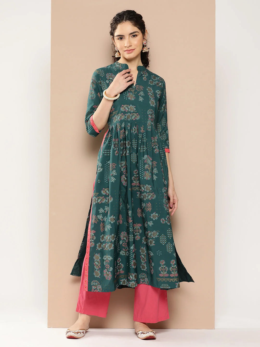 Green Floral Indian Kurta for Women - Shop Vibrant Kurtis