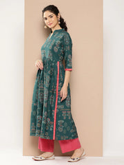 Green Floral Printed Kurta-AHKUCRKH-1068-ICH