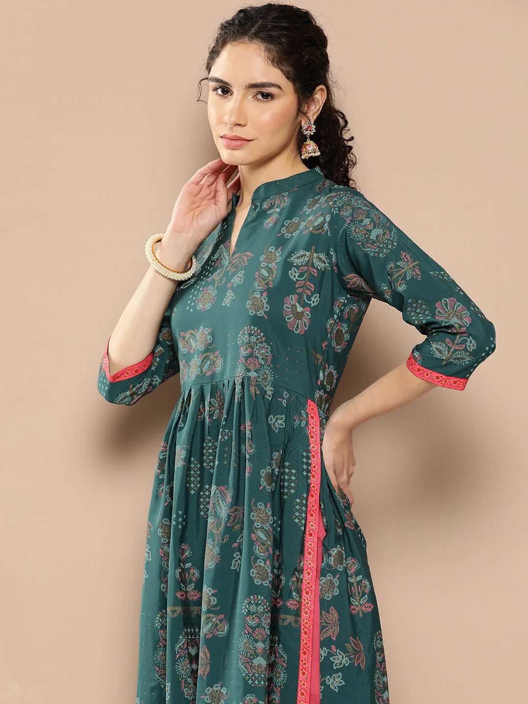 Green Floral Indian Kurta for Women - Shop Vibrant Kurtis