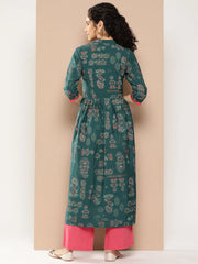 Green Floral Printed Kurta-AHKUCRKH-1068-ICH
