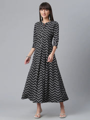 Black & White Printed Kurta-AHKUCRKH-875
