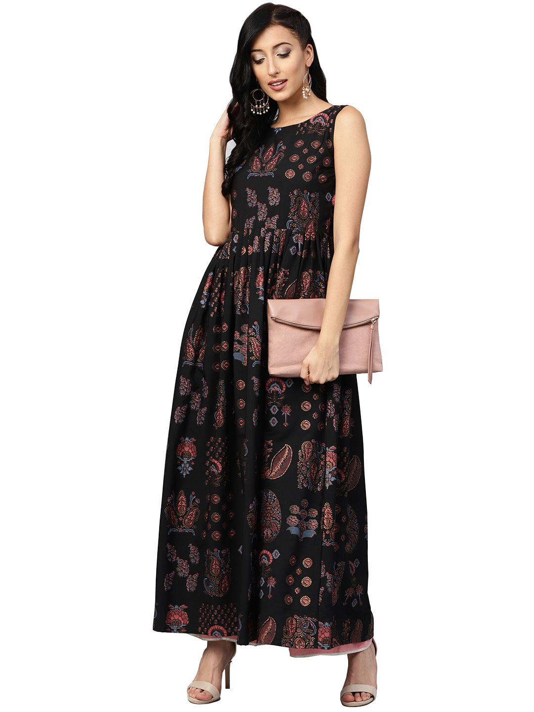 Black Printed Flare Kurta Dress | Modern Indian Kurta Ladies