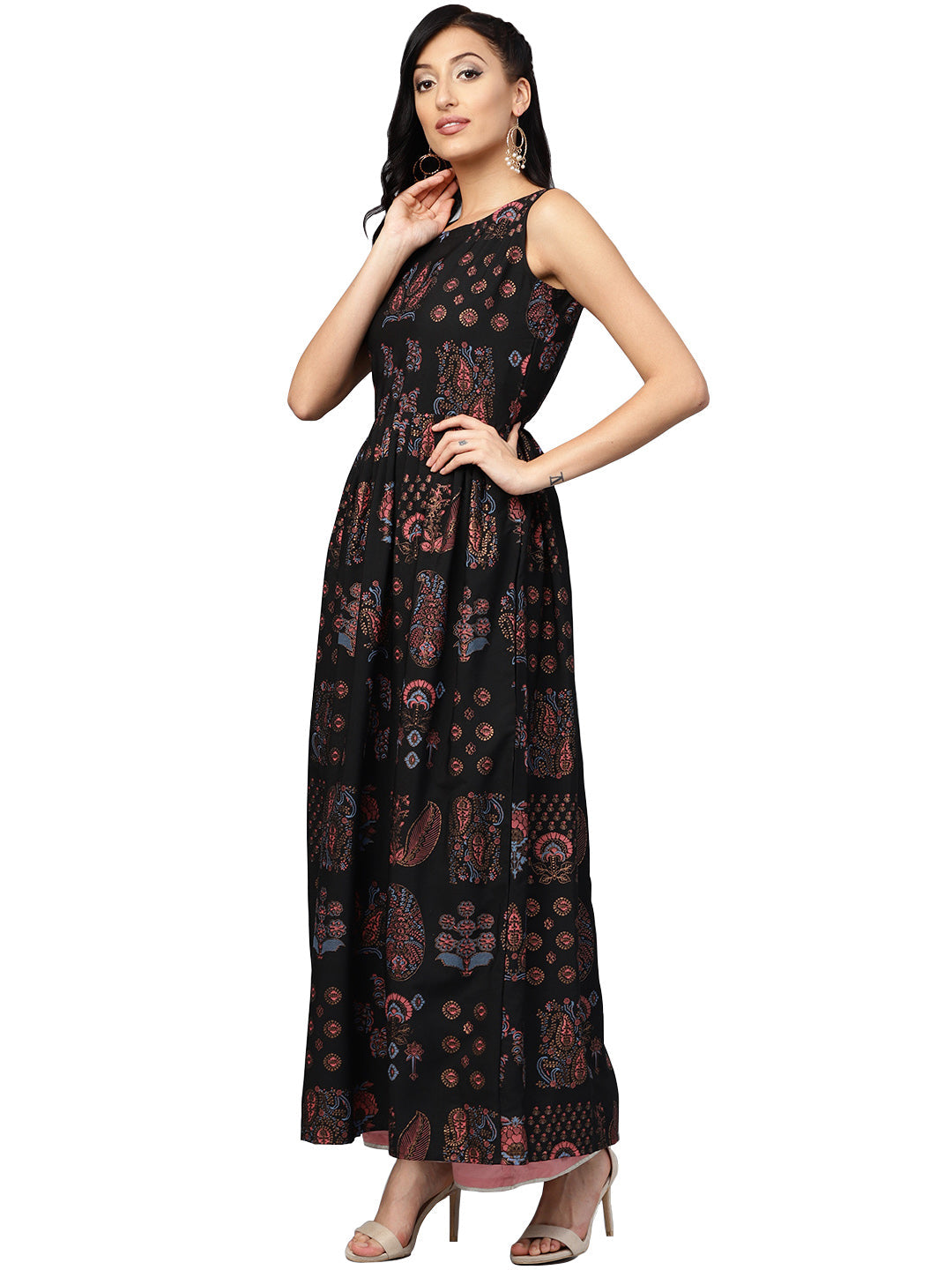 Black Printed Flare Kurta Dress | Modern Indian Kurta Ladies