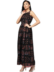 Black Printed Flare Kurta Dress For Women-AHKUCRPG-800