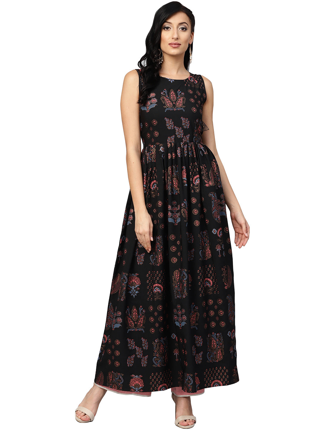 Black Printed Flare Kurta Dress | Modern Indian Kurta Ladies