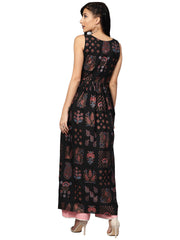 Black Printed Flare Kurta Dress For Women-AHKUCRPG-800