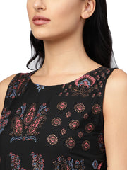 Black Printed Flare Kurta Dress For Women-AHKUCRPG-800