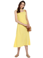 Yellow Solid A-Line Dress-AHKUCRPL-675
