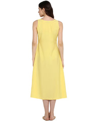 Yellow Solid A-Line Dress-AHKUCRPL-675