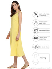 Yellow Solid A-Line Dress-AHKUCRPL-675