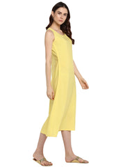 Yellow Solid A-Line Dress-AHKUCRPL-675