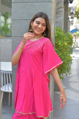 Pink Glitter Printed Kurta with Dhoti Pants-AHKUDH-COMBO-402-FF