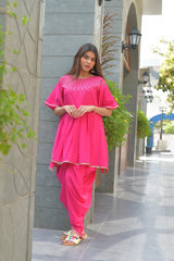 Pink Glitter Printed Kurta with Dhoti Pants-AHKUDH-COMBO-402-FF