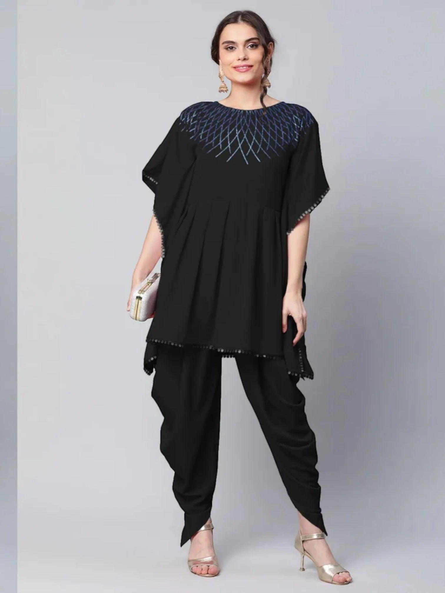 Black Glitter Printed Kurta Dhoti Set | Designer Dhoti Suits