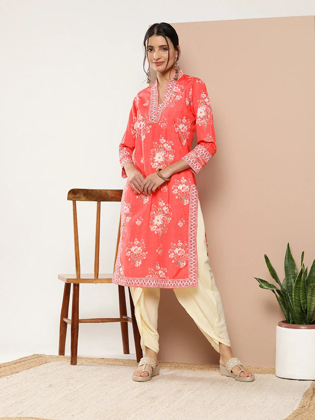 Red Floral Dhoti Kurta Set | Women's Dhoti Pants Outfit Online