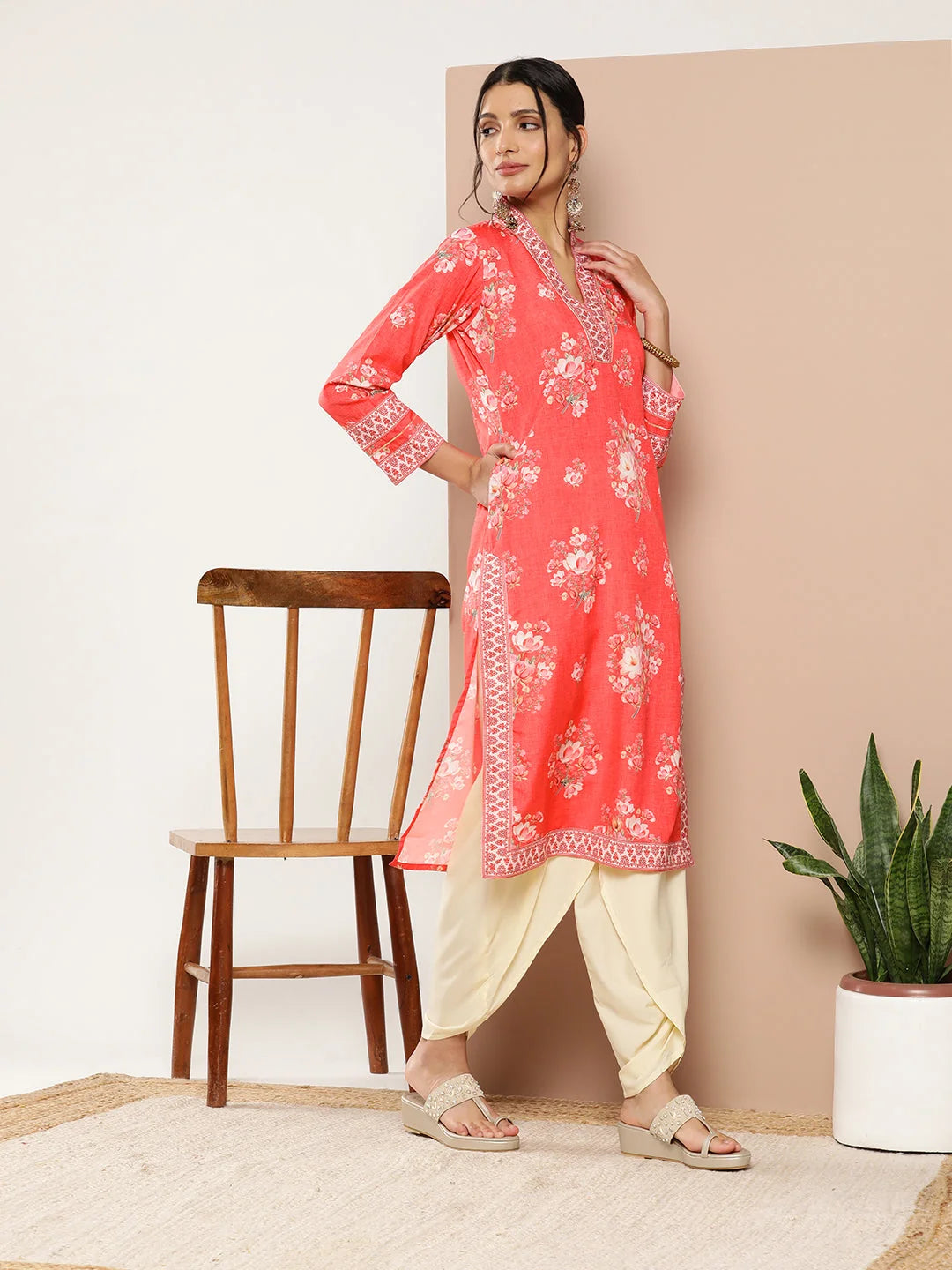 Red Floral Dhoti Kurta Set | Women's Dhoti Pants Outfit Online