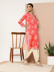 Red Floral Printed Gotta Patti Kurta with Dhoti Pants-AHKUDO-COMBO-586-ICH