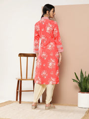 Red Floral Printed Gotta Patti Kurta with Dhoti Pants-AHKUDO-COMBO-586-ICH