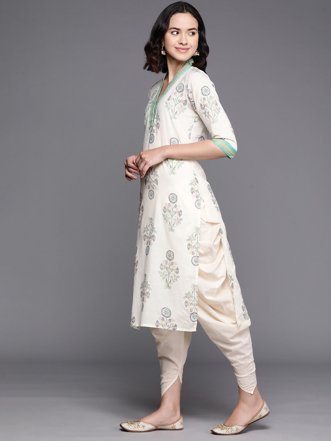 Cotton Dhoti Kurta Set | Floral Print Women's Dhoti Outfit