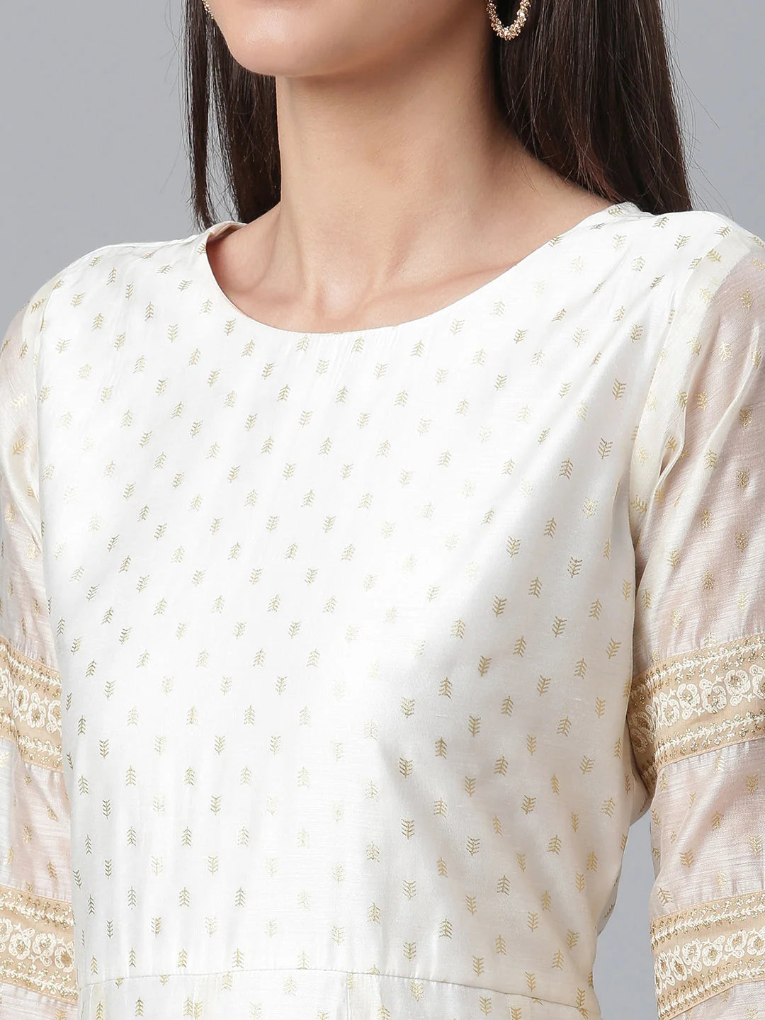 Cream & Golden Printed Anarkali Kurta with Dupatta | Shop Now