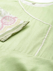 Lime Green & Blue Solid Angrakha Kurta Dress With Printed Dupatta-AHKUDU-COMBO-305