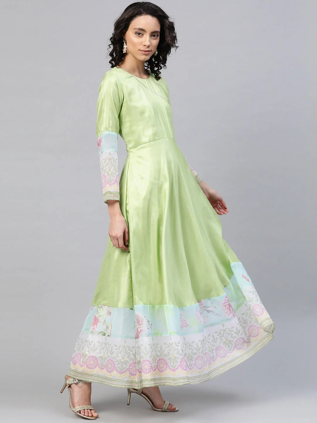 Lime & Blue Angrakha Anarkali Kurti Dress with Dupatta