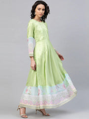 Lime Green & Blue Solid Angrakha Kurta Dress With Printed Dupatta-AHKUDU-COMBO-305