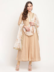 Beige & Off-White Anarkali Kurta with Printed Dupatta-AHKUDU-Combo-57