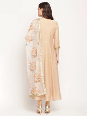 Beige & Off-White Anarkali Kurta with Printed Dupatta-AHKUDU-Combo-57