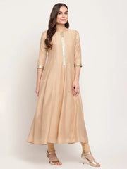 Beige & Off-White Anarkali Kurta with Printed Dupatta-AHKUDU-Combo-57