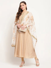 Beige & Off-White Anarkali Kurta with Printed Dupatta-AHKUDU-Combo-57