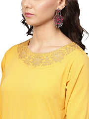 Mustard Yellow Straight Kurta Set with Dupatta-AHKUDU-Combo-136